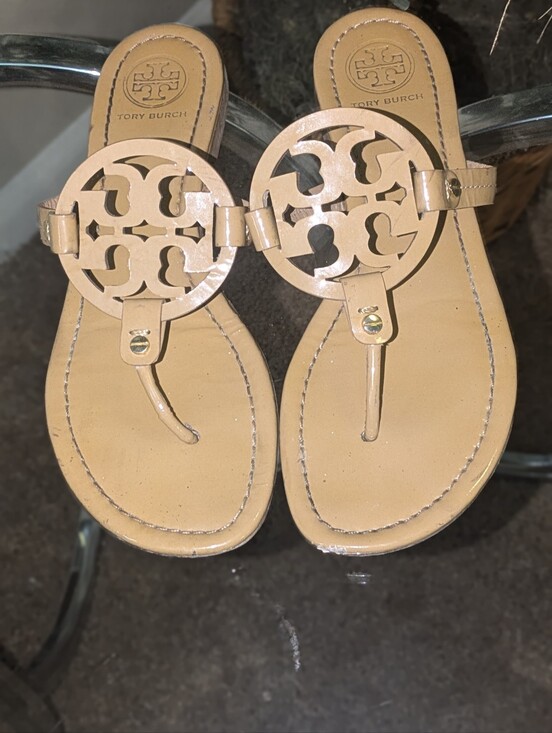 Tory Burch Shoes - Tory Burch Miller Logo Thong Sandals in Nude